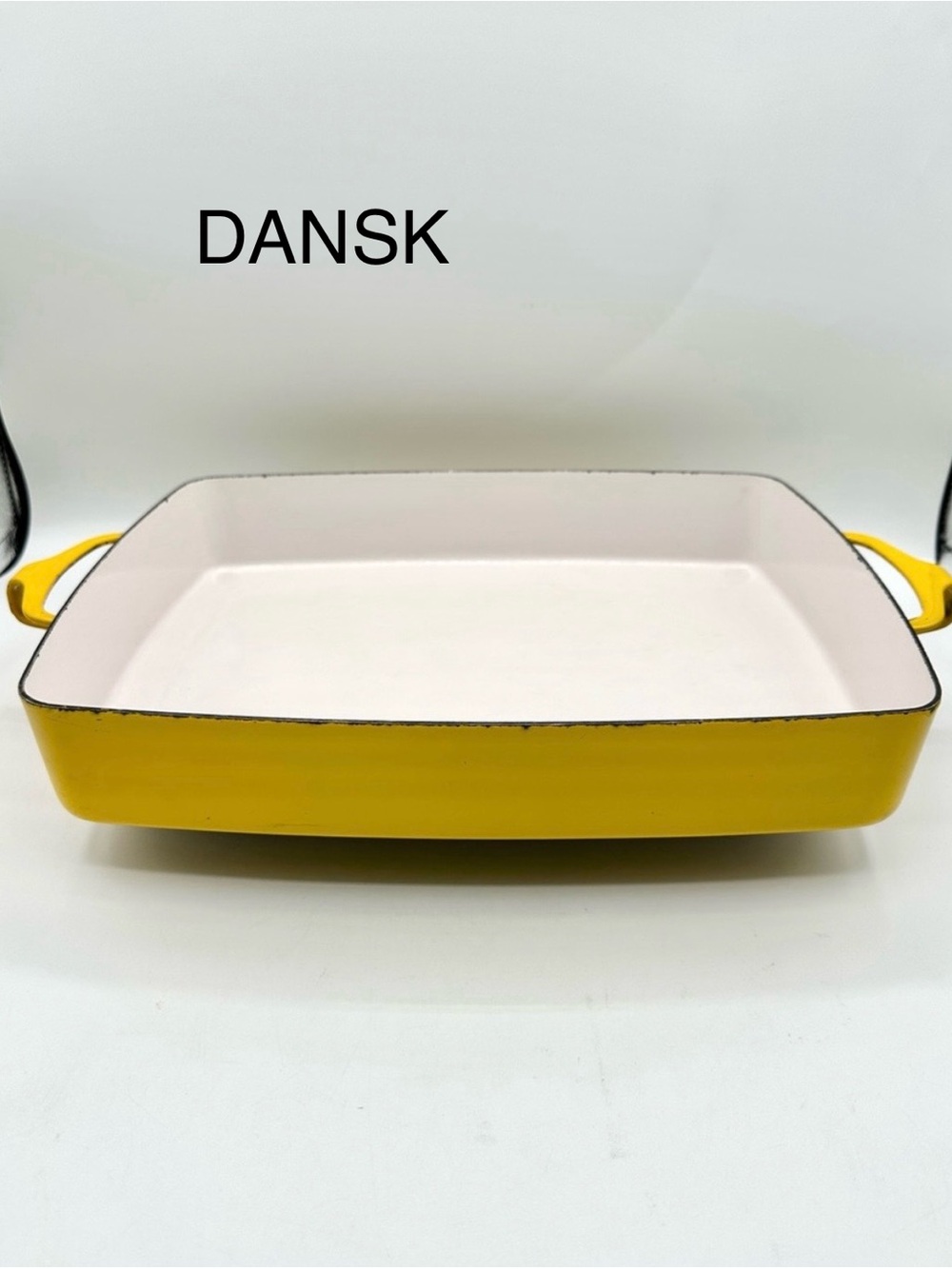 Dansk Yellow KobenStyle Enamel over Cast Iron Rectangular Baking Dish. 60s